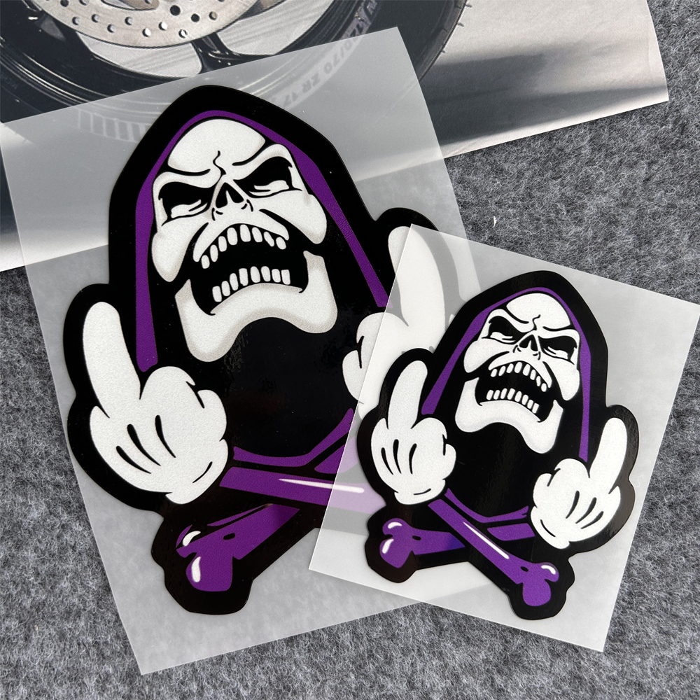 Skull Cap Helmet Liner - Cartoon Skeleton Gesture Reflective Stickers Motorcycle