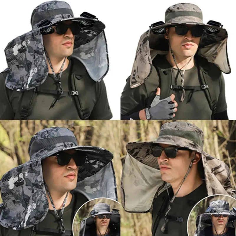 Bucket Hat Cotton - Solar Fan Hat Dual USB Rechargeable