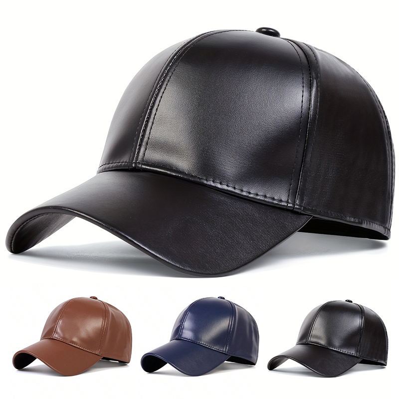 Fashion Men PU Solid Leather B - Baseball Cap Structured บทวิจารณ์และราคา