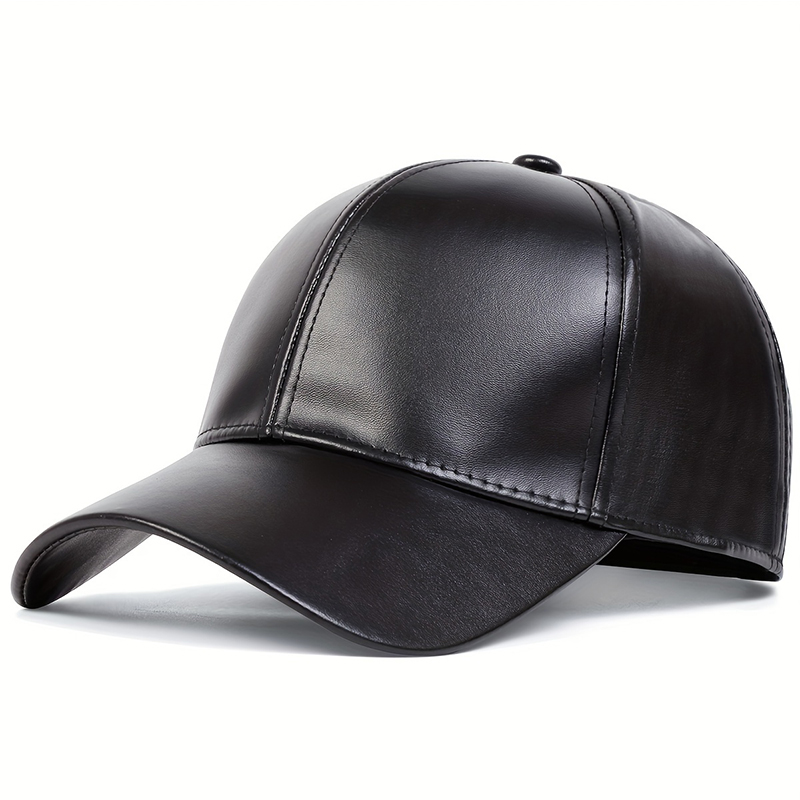Fashion Men PU Solid Leather B - Baseball Cap Structured บทวิจารณ์และราคา