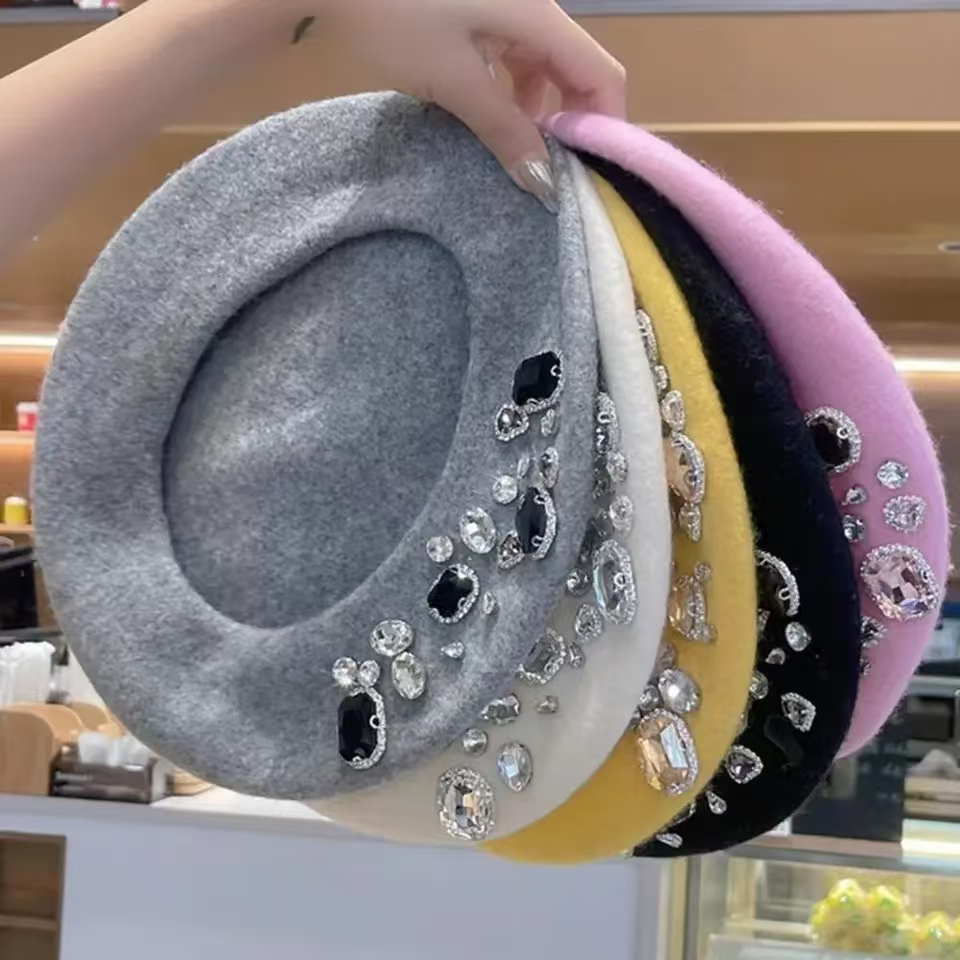 French Beret Thick Rhinestone  - Beret French Wool บทวิจารณ์และราคา