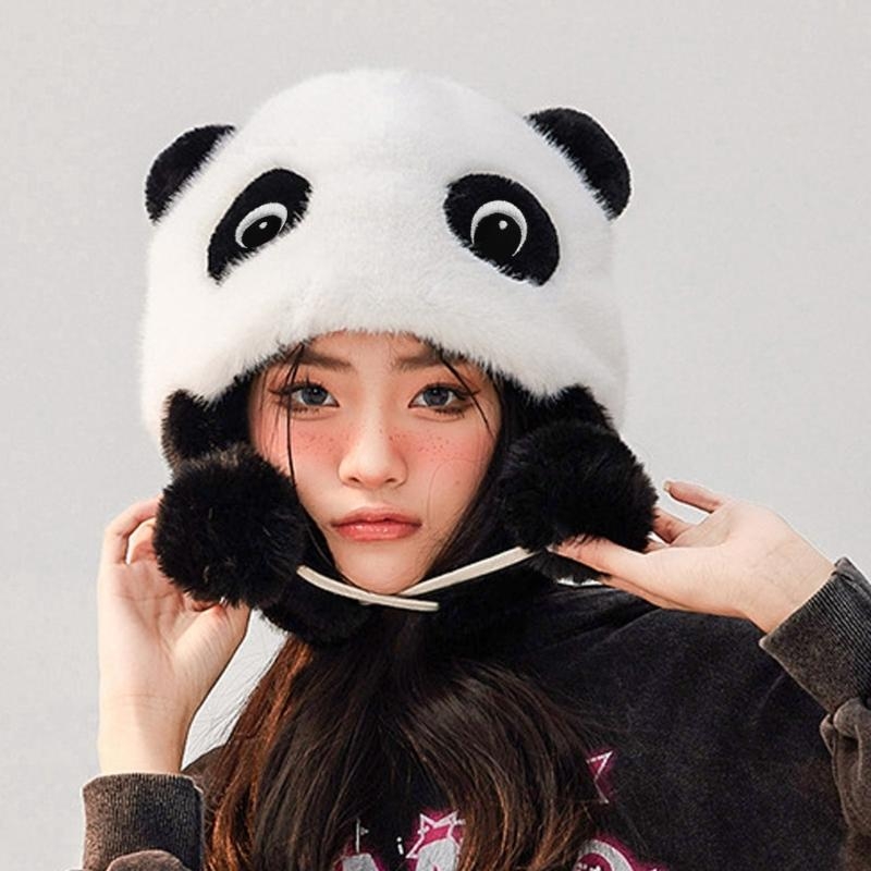 Panda Ear Hat Panda Earflap Ha - Winter Trapper Hat บทวิจารณ์และราคา
