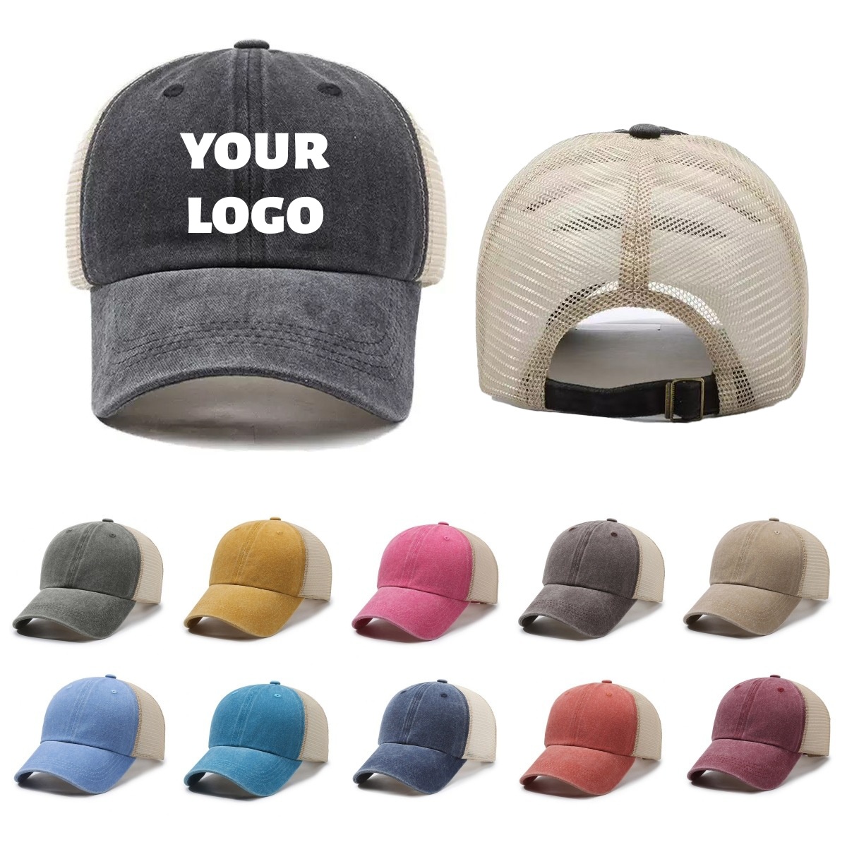Custom Logo Washed Mesh Cap Br - Visor Sun Hat บทวิจารณ์และราคา