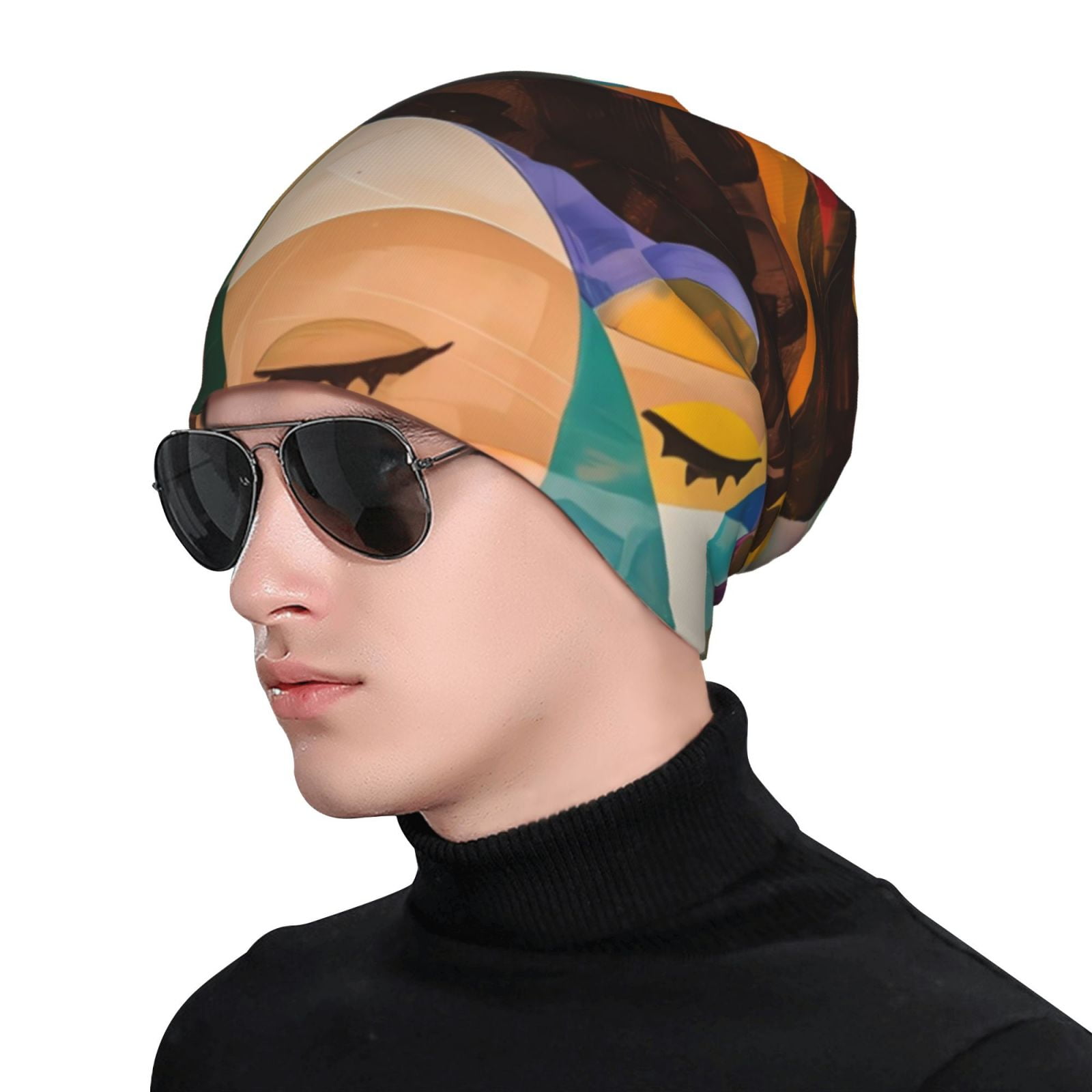 Abstract Musical Faces Printed - Beanie Cuffed Knit บทวิจารณ์และราคา
