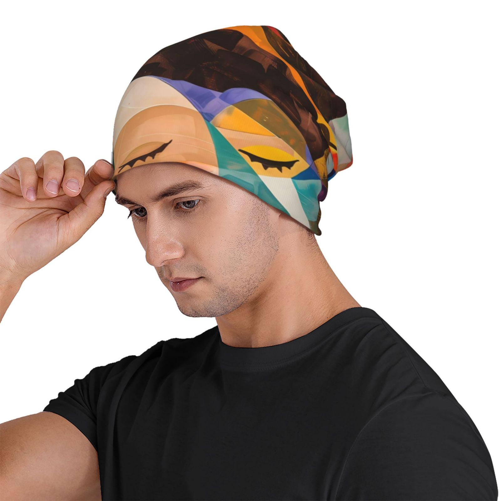 Abstract Musical Faces Printed - Beanie Cuffed Knit บทวิจารณ์และราคา