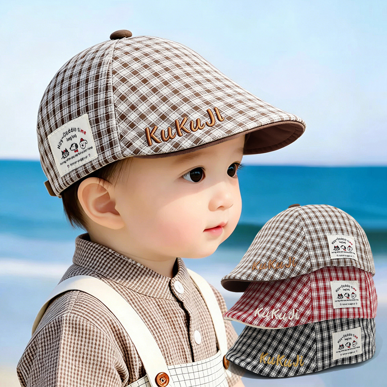 Fashion Children Checkered Ber - Visor Sun Hat บทวิจารณ์และราคา