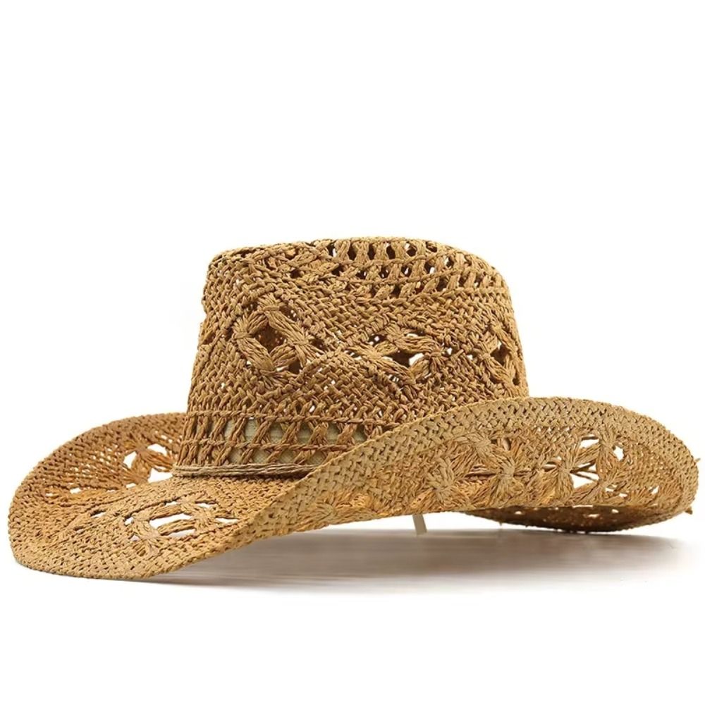Vintage Wide Brim Hollow Straw - Cowboy Hat Straw บทวิจารณ์และราคา