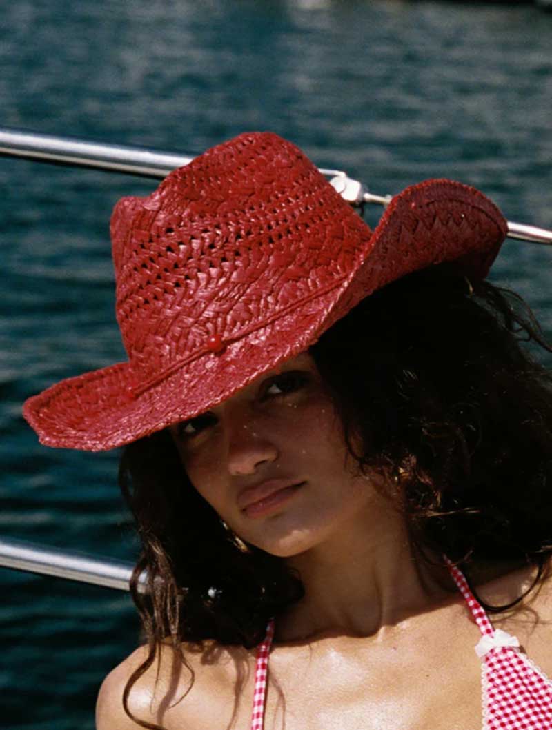 Cowboy hat red hand-painted su - Cowboy Hat Straw บทวิจารณ์และราคา