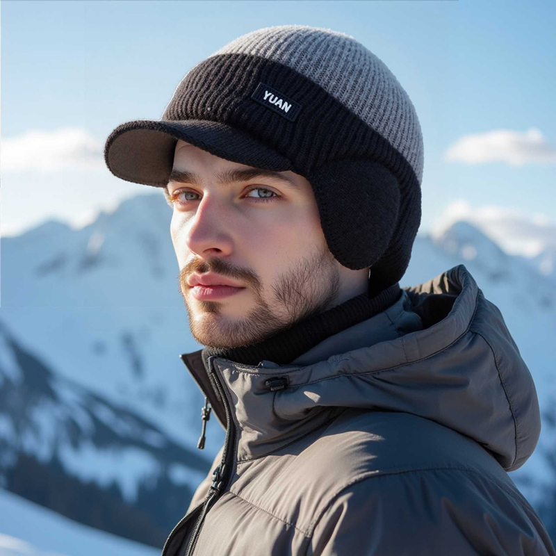 Dual-Tone Knit Baseball Cap- O - Trapper Hat Ear Flap บทวิจารณ์และราคา