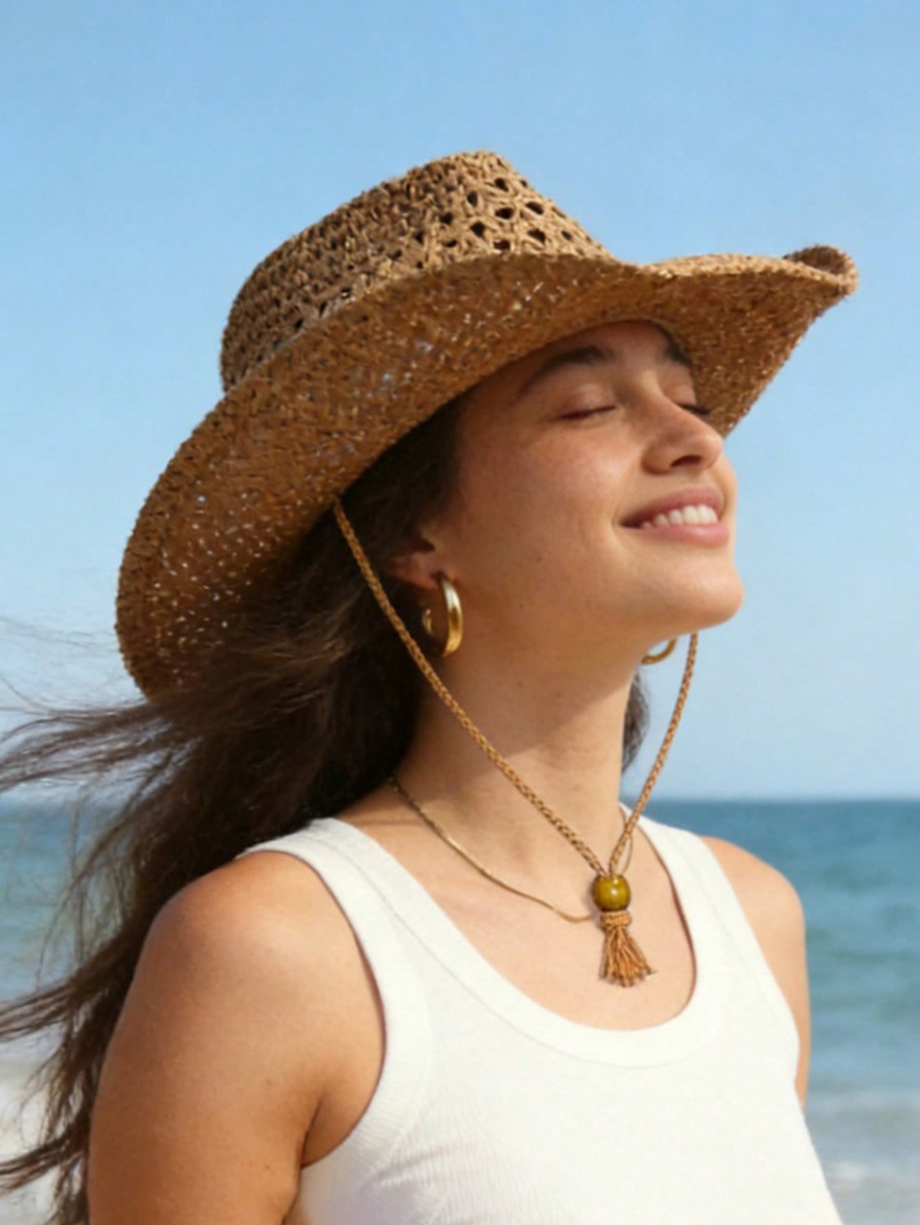 1pc Unisex Retro Hollow Curled - Cowboy Hat Straw บทวิจารณ์และราคา